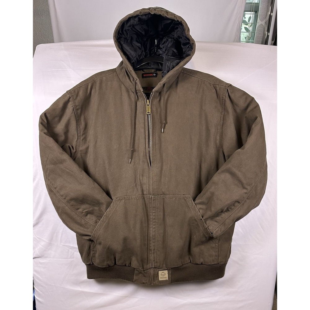 Wolverine Men's Coat XL Lined & Hooded Brown Canvas Workwear Full Zip